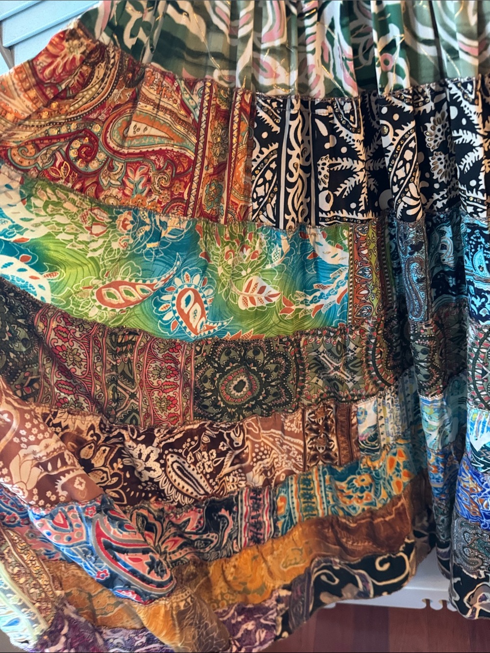 Bohemian Patchwork Maxi Skirt in Multicolor-handmade in India - Picture 6 of 6